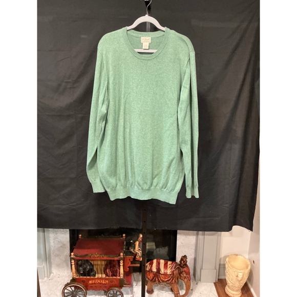 LLBean Mens XXL Tall Cashmere Blend Green Crew Neck Long Sleeve Sweater - Picture 3 of 8
